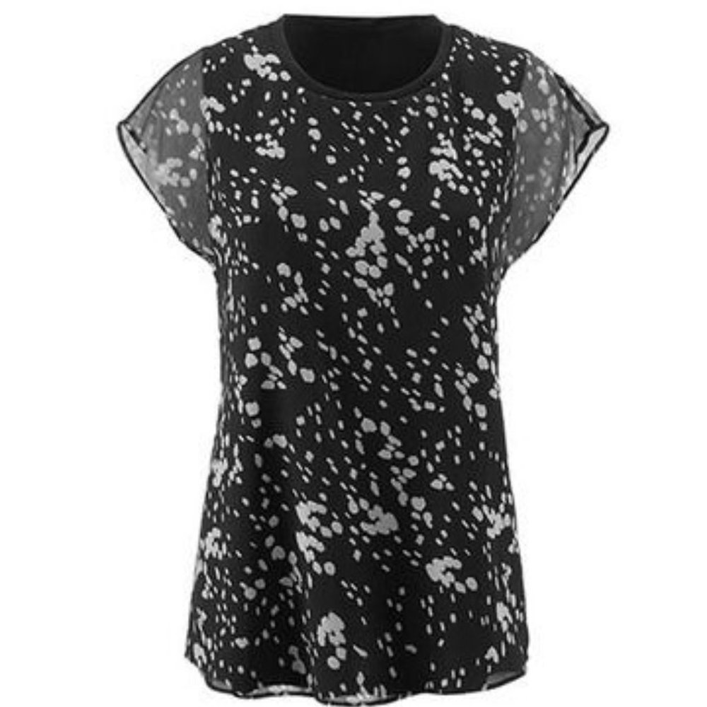 cabi Blouse, Short Sleeves, Black/Grey/White, Large
